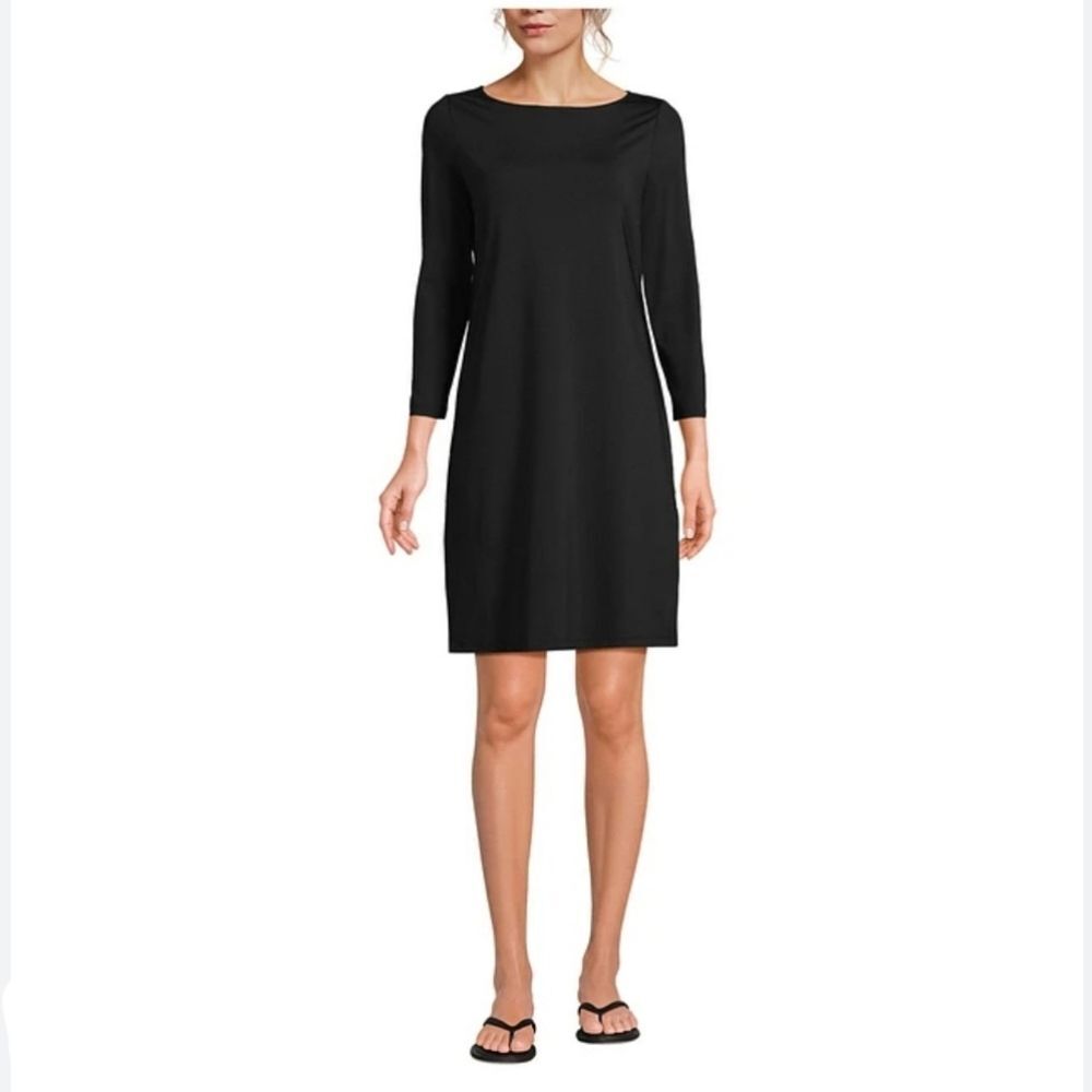 Lands' End Black Long Sleeve Scoop Neck A Line Mini Dress Size Large